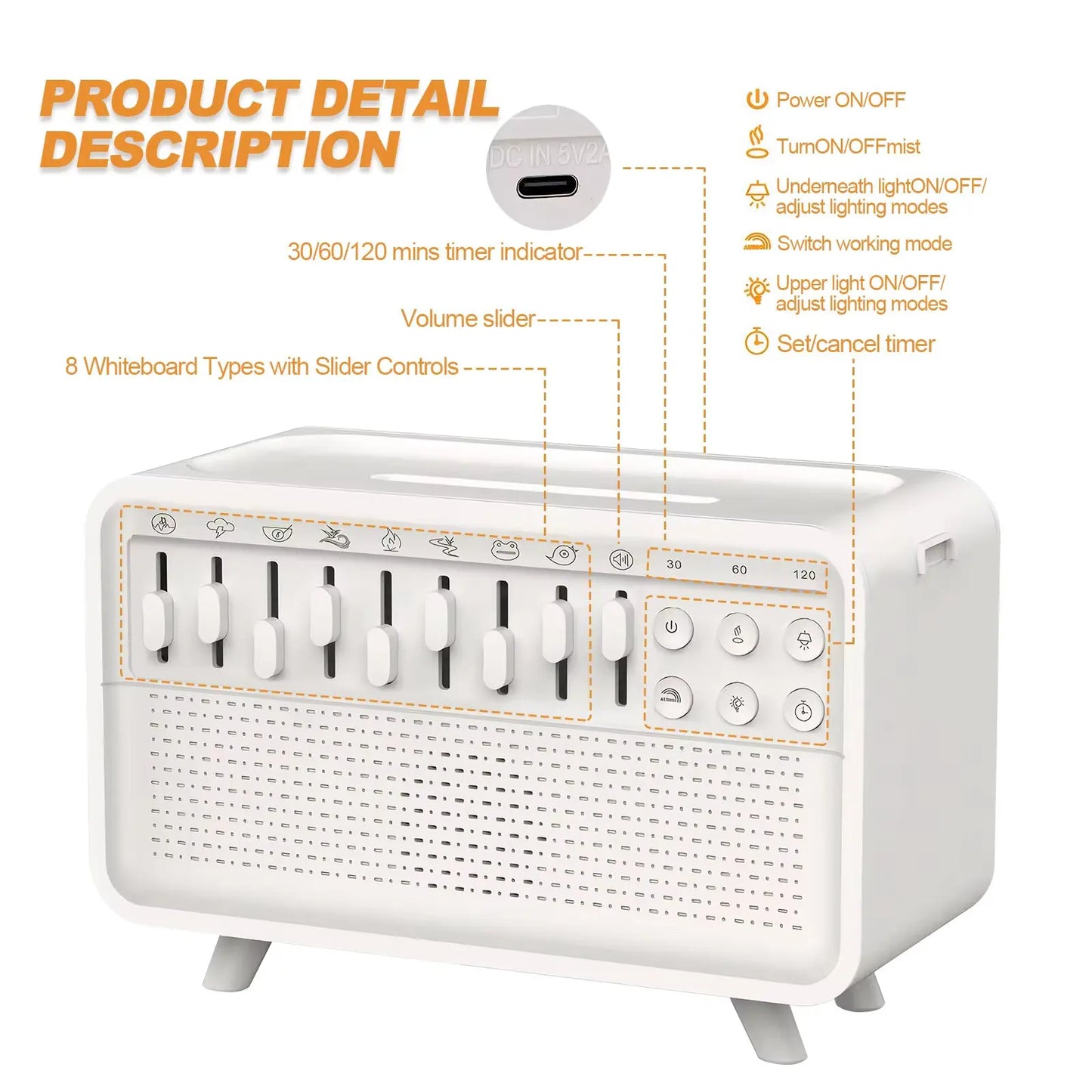 4 in 1 HIFI Bluetooth Speaker LED White Noise Speaker