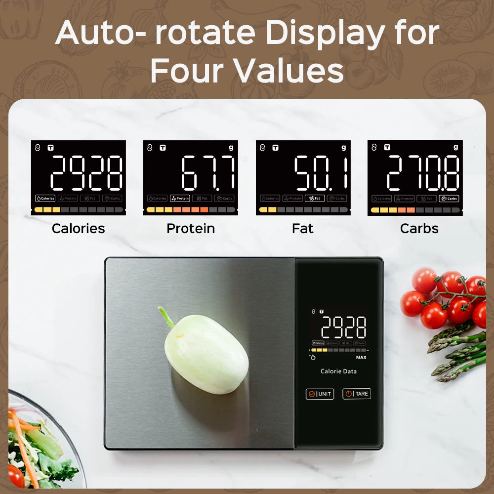 Smart Kitchen Scale Food Calorie Protein Fat Carbs Nutritional Calculator Scales, 11LB / 5kg Stainless Steel Kitchen Food Scale