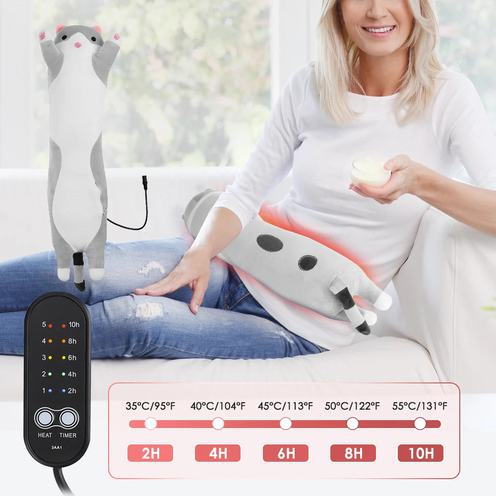 Cute Cat Electric Heating Pad for Menstrual Cramps USB Powered Office Lower Back Support Throwing Pillow 5 Heat Gifts for Women